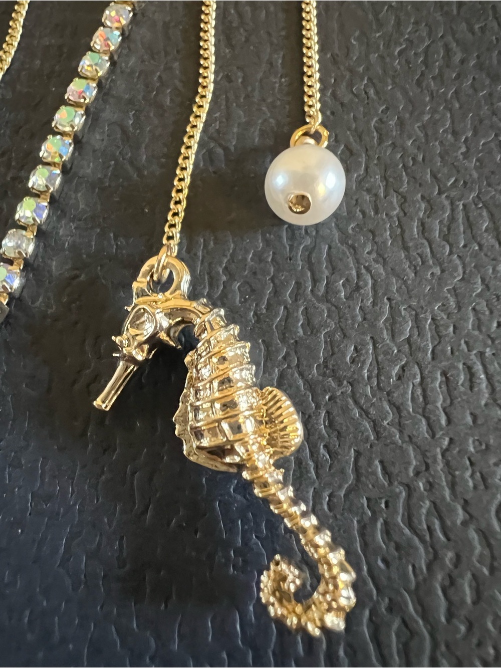 Betsey Johnson Gold-Tone Iridescent Blue Shell Charm Necklace - Picture 8 of 16